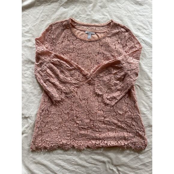 Isaac Mizrahi Live! Lace Bell Sleeve Tunic Top | Size L | Blush Pink - Picture 1 of 6